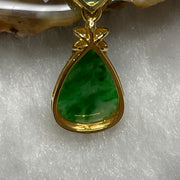 Type A Spicy Green Tear Drop Design Jade Jadeite 18k Yellow gold 1.4g 26.9 by 9.7 by 4.3mm - Huangs Jadeite and Jewelry Pte Ltd