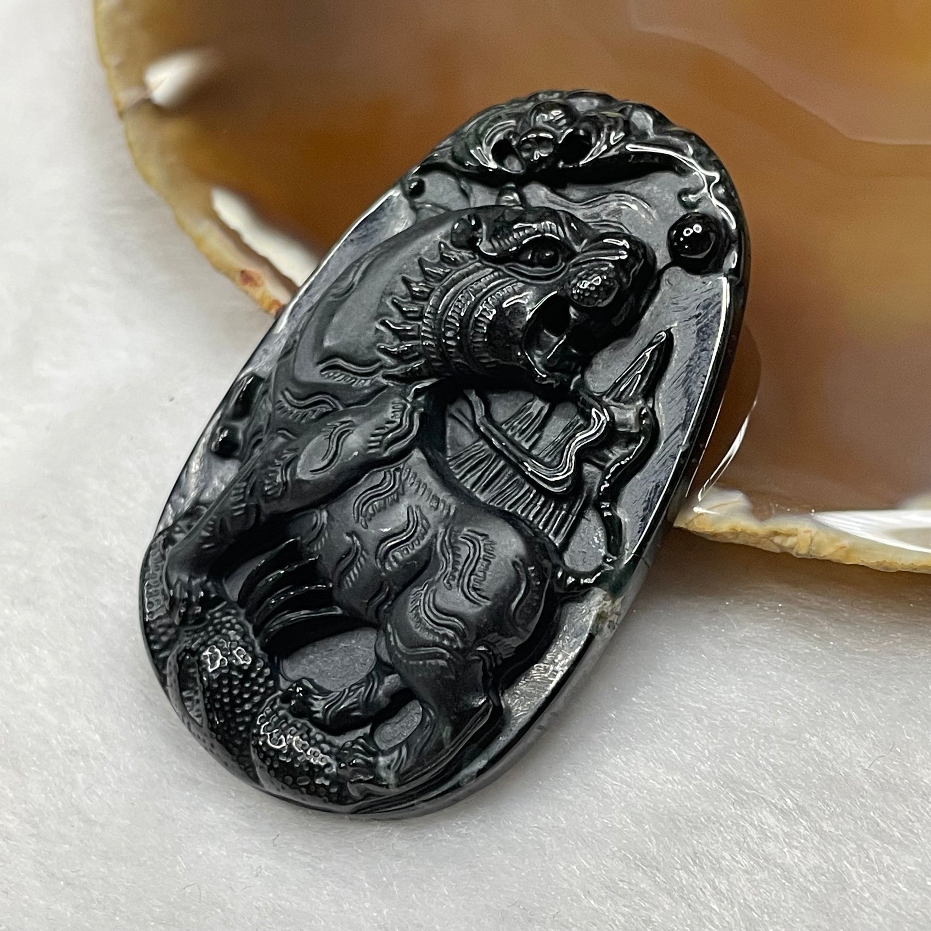 Type A Black Jade Jadeite Tiger & Bat 19.99g 56.3 by 36.9 by 8.2mm - Huangs Jadeite and Jewelry Pte Ltd