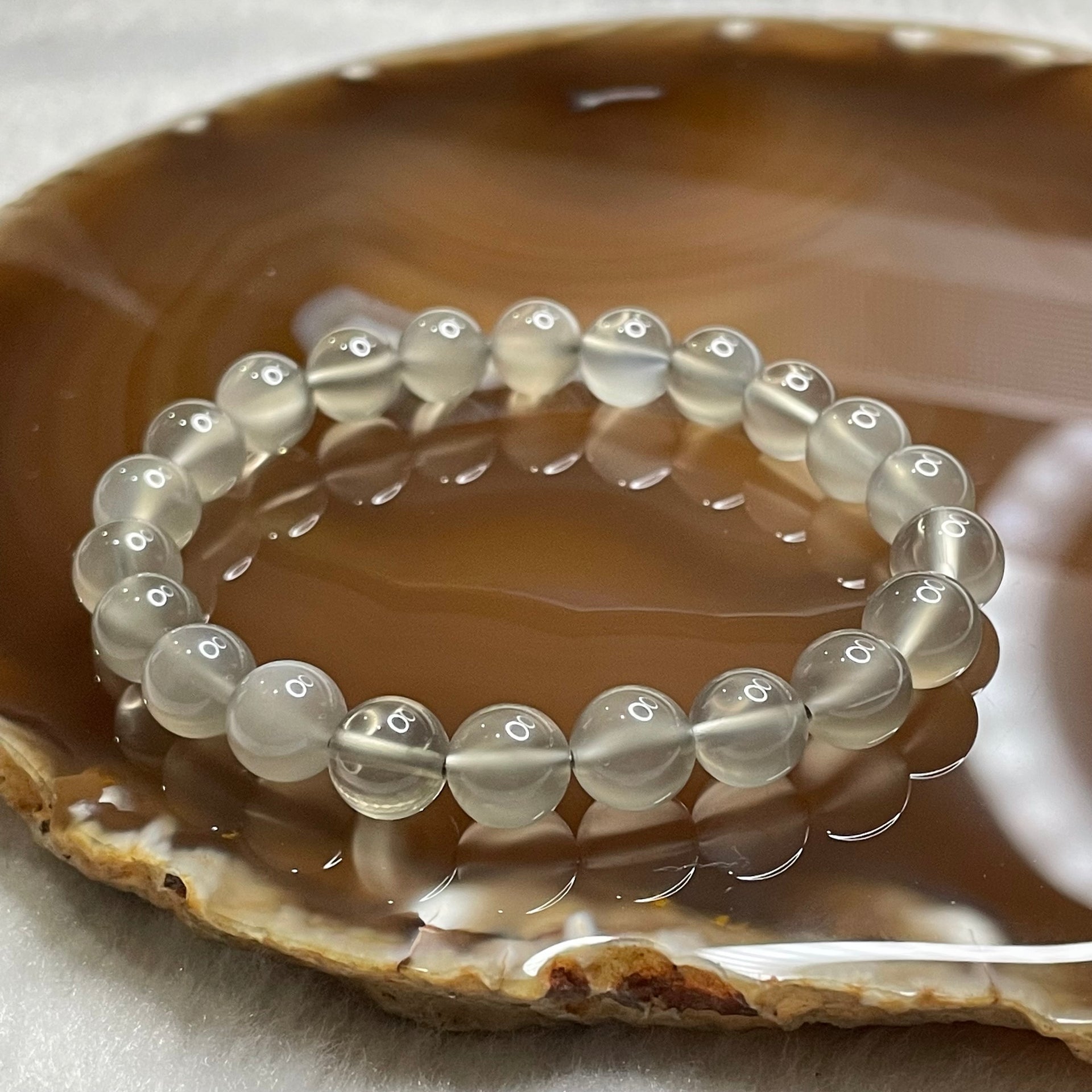 Natural Grey Moonstone Crystal Bracelet 16.33g 8.2mm/bead 21 beads - Huangs Jadeite and Jewelry Pte Ltd