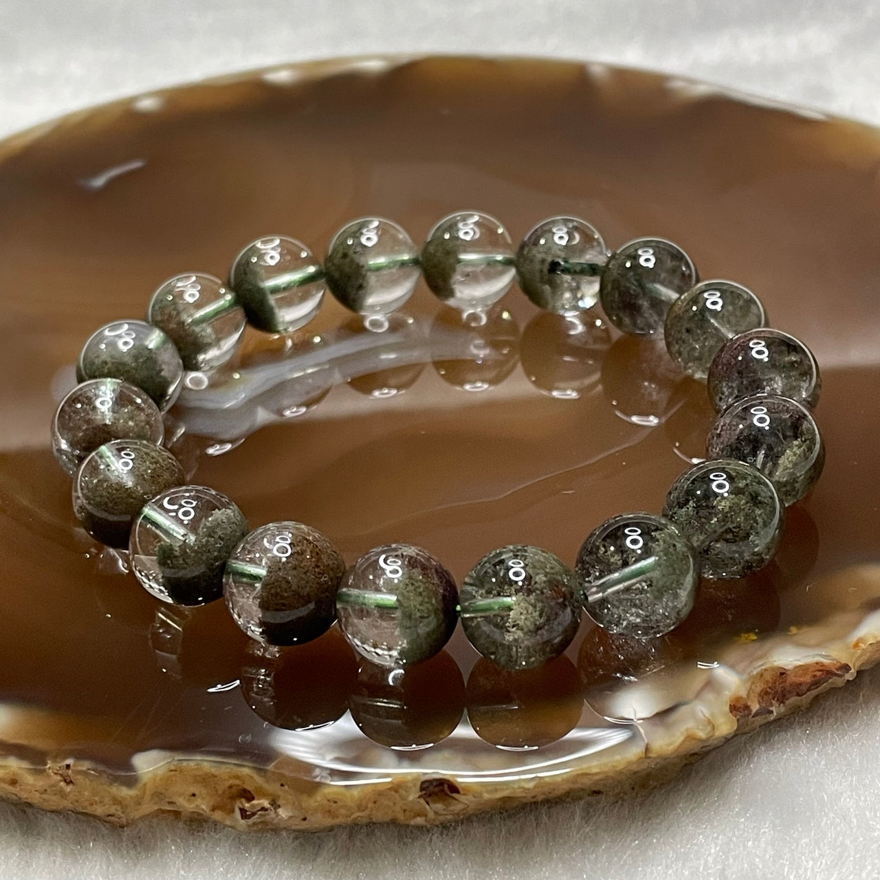 Natural Green Phantom Quartz 绿色幻影石英 35.34g 11.4mm/bead 18 beads - Huangs Jadeite and Jewelry Pte Ltd