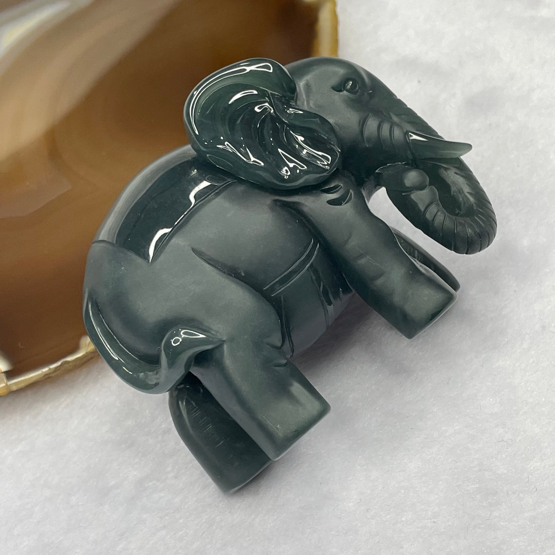 Type A Blueish Green Jade Jadeite Elephant Display - 156.90g 69.2 by 34.8 by 52.9mm - Huangs Jadeite and Jewelry Pte Ltd