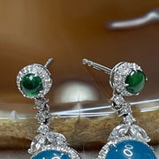 RARE Type A Blue Jade Jadeite Earring 18k white gold, natural diamonds & white sapphires 2.52g 21.7 by 8.7 by 5.2mm - Huangs Jadeite and Jewelry Pte Ltd