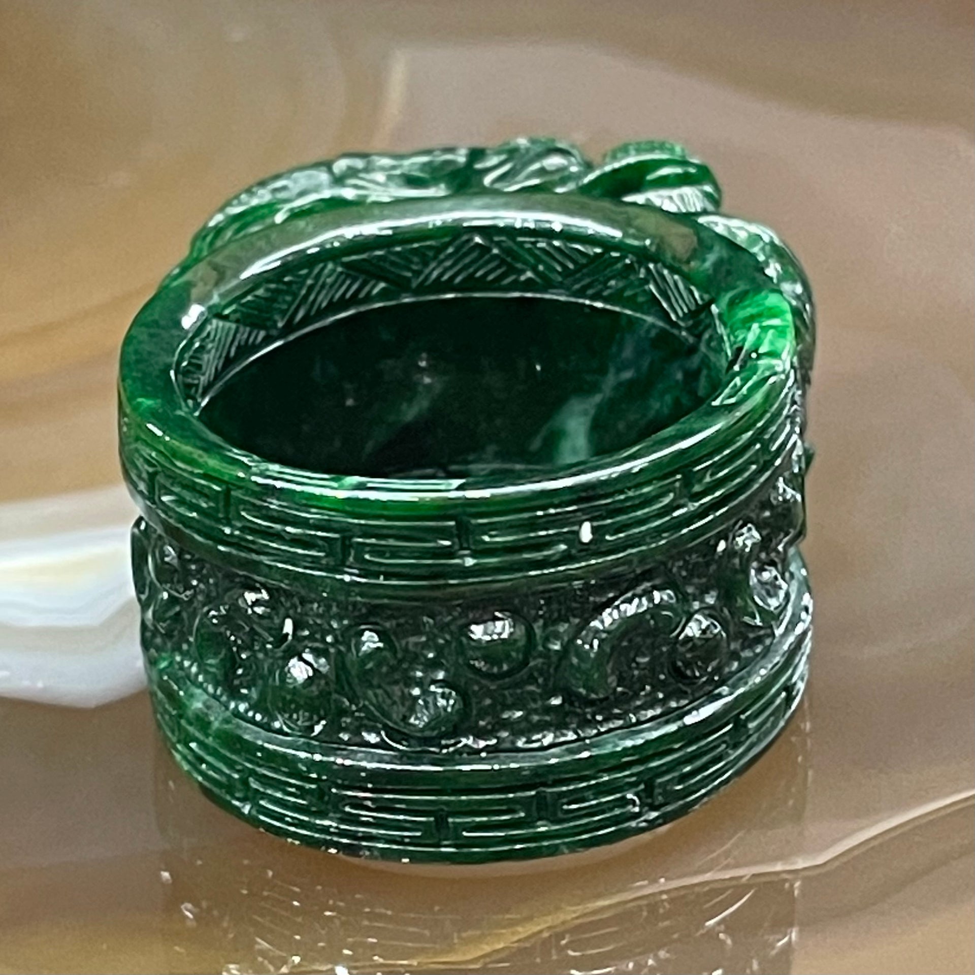 Rare Type A Burmese Jade Jadeite Old Mine Dragon Thumb Ring - 15.56g 37.5 by 15.8 by 28.2mm US 12 HK27 inner diameter 21.6mm - Huangs Jadeite and Jewelry Pte Ltd