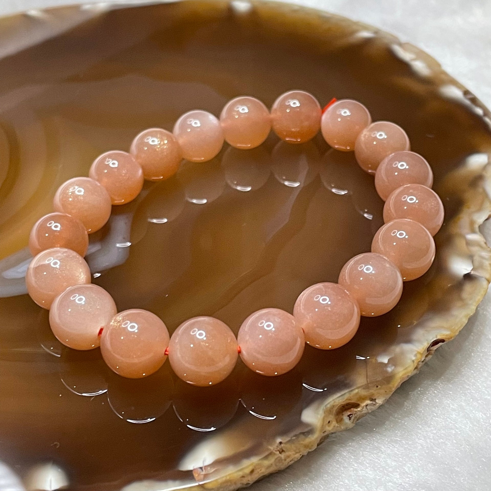 Natural Sunstone Crystal Bracelet 太阳石 27.41g 10.3mm/bead 19 beads - Huangs Jadeite and Jewelry Pte Ltd