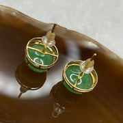 Type A Apple Green Jade Jadeite Earrings 18k Yellow Gold 3.32g 12.2 by 11.6 by 7.2mm - Huangs Jadeite and Jewelry Pte Ltd