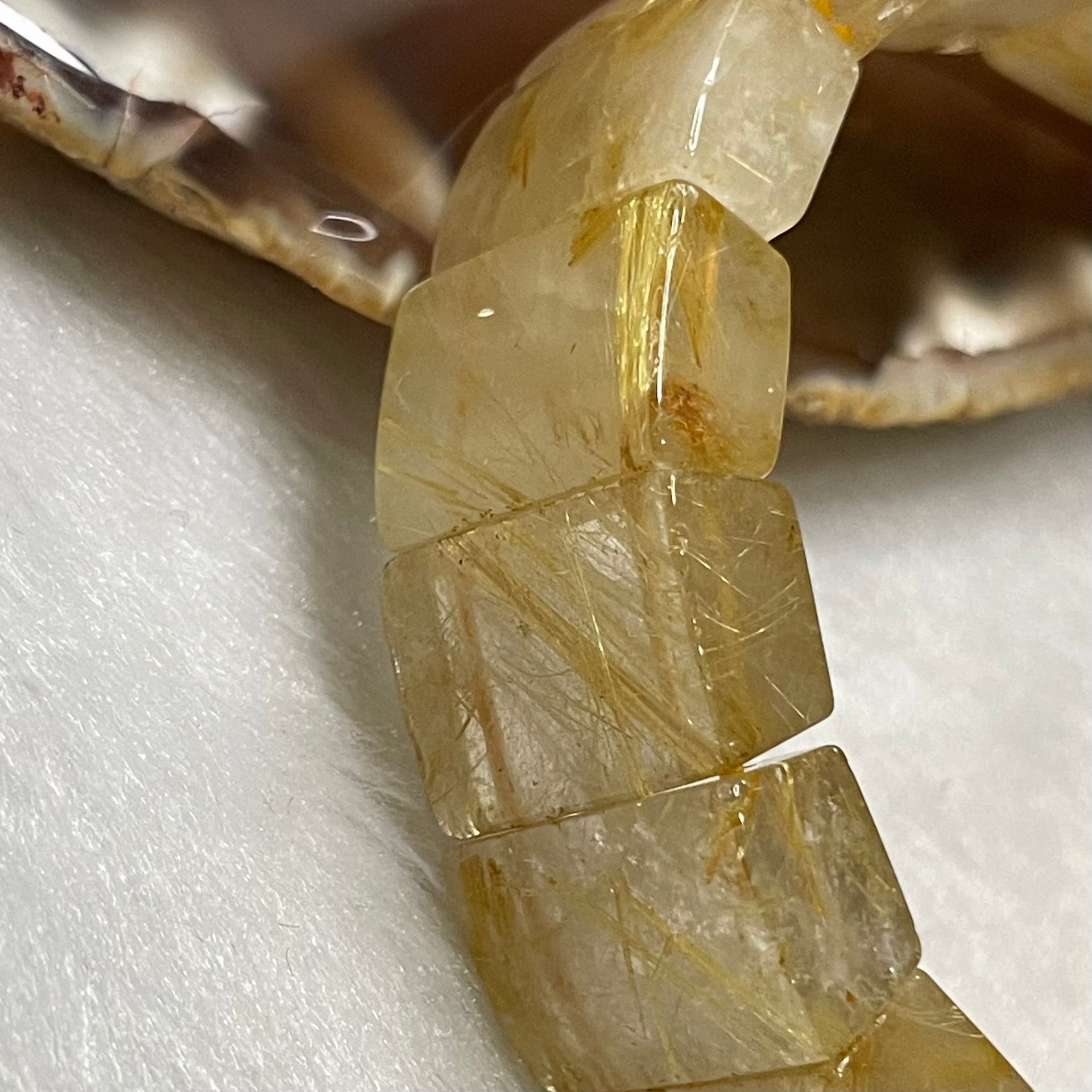 Natural Golden Rutilated Quartz Bracelet 手牌 - 74.17g 18.7 by 8.3mm/piece 18 pieces - Huangs Jadeite and Jewelry Pte Ltd