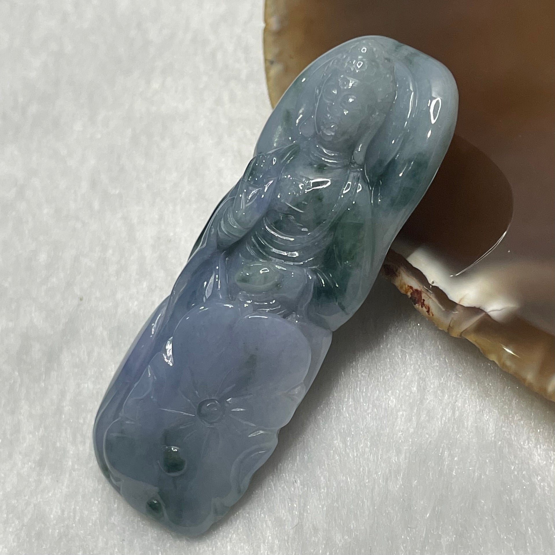 Type A Light Lavender & Green Jade Jadeite Buddha Pendant - 37.65g 63.6 by 24.5 by 14.5mm - Huangs Jadeite and Jewelry Pte Ltd