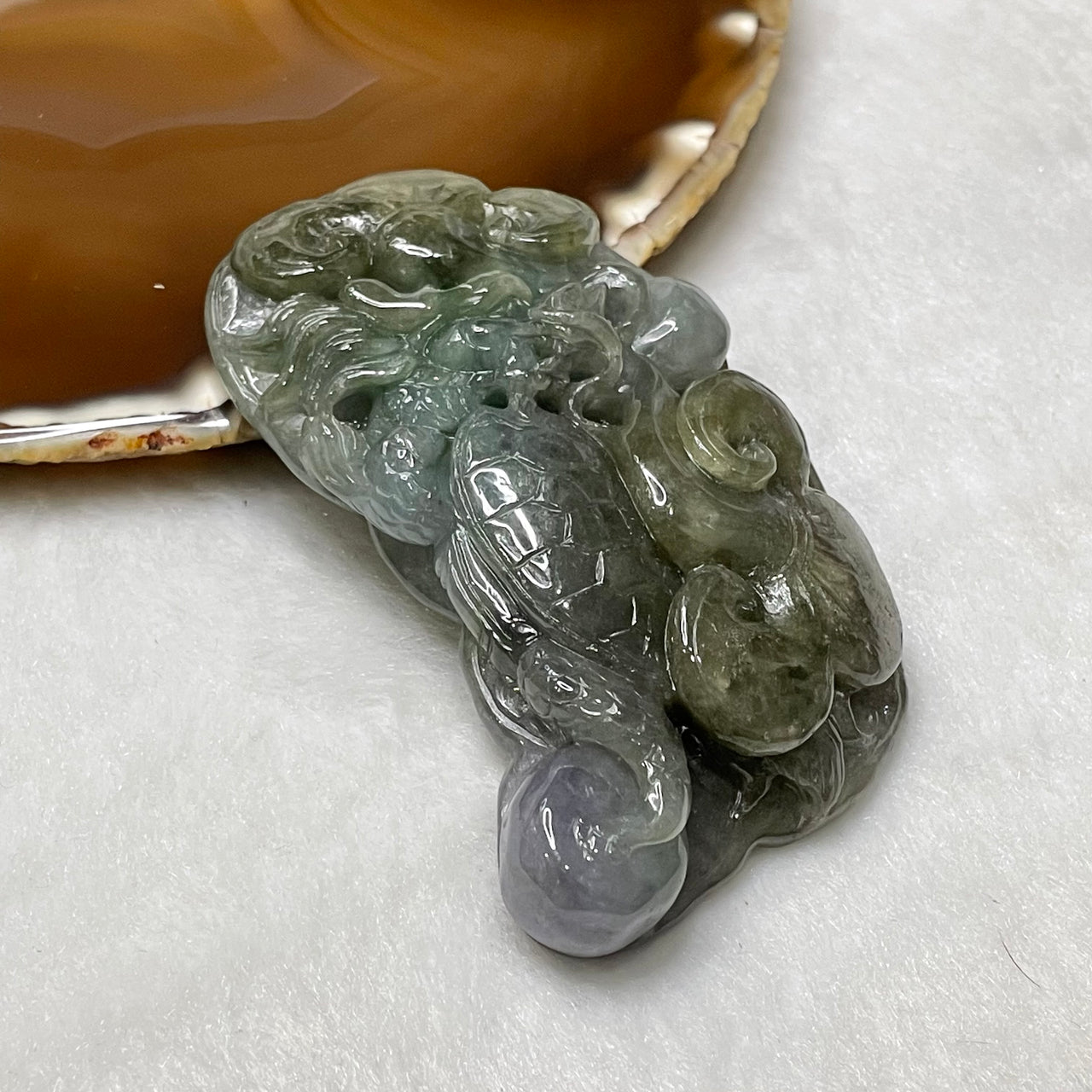 Type A Green, Lavender & Grey Jade Jadeite Dragon Tortoise 104.02g 77.8 by 43.8 by 15.8mm - Huangs Jadeite and Jewelry Pte Ltd