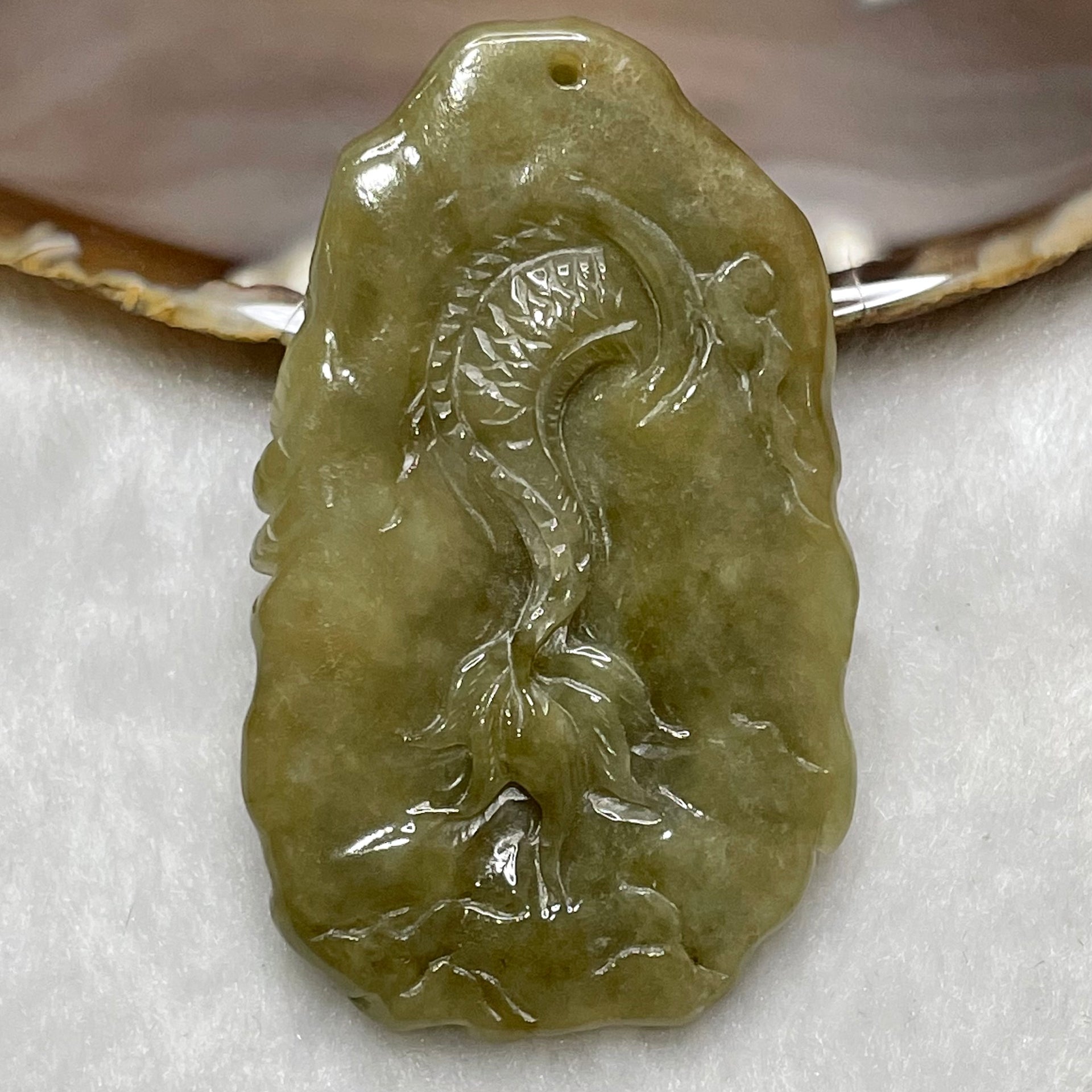 Type A Green & Yellow Jade Jadeite Dragon & Buddha Pendant - 42.4g 62.2 by 37.4 by 12.2mm - Huangs Jadeite and Jewelry Pte Ltd