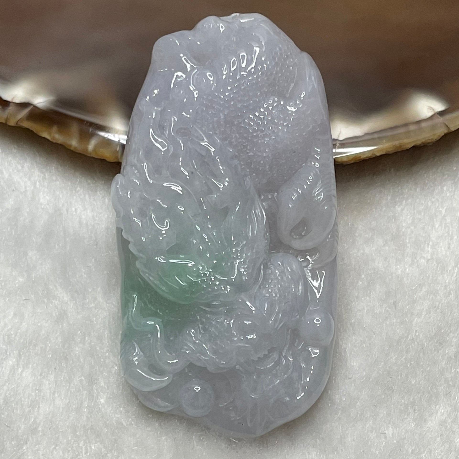 Type A Faint Lavender & Green Jade Jadeite Dragon Pendant - 53.8g 61.2 by 31.5 by 13.7mm - Huangs Jadeite and Jewelry Pte Ltd