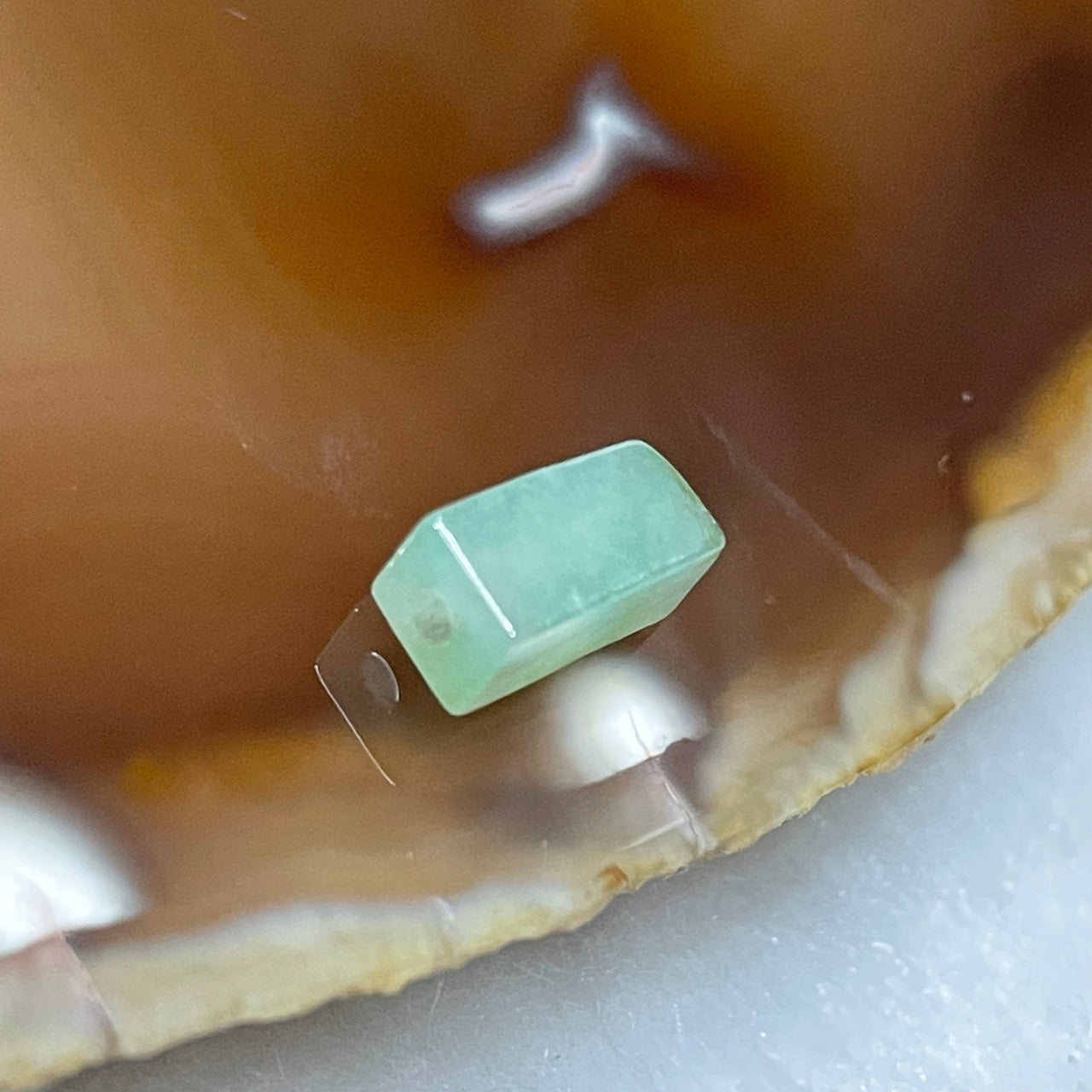 Type A Semi Icy Green Jade Jadeite Cuboid 0.56g 9.1 by 4.5 by 4.3mm - Huangs Jadeite and Jewelry Pte Ltd