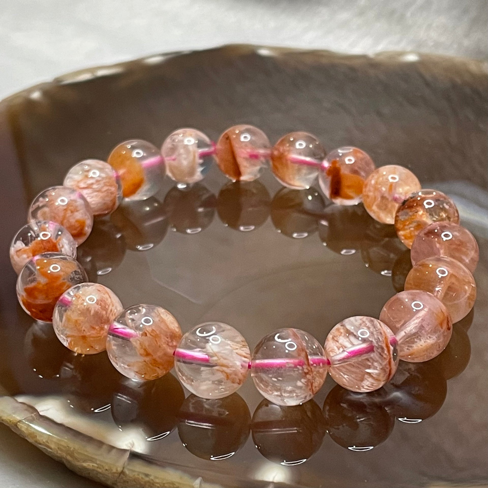 Natural Orange Beads Bracelet - 30.0g 10.1mm/bead 19 beads - Huangs Jadeite and Jewelry Pte Ltd