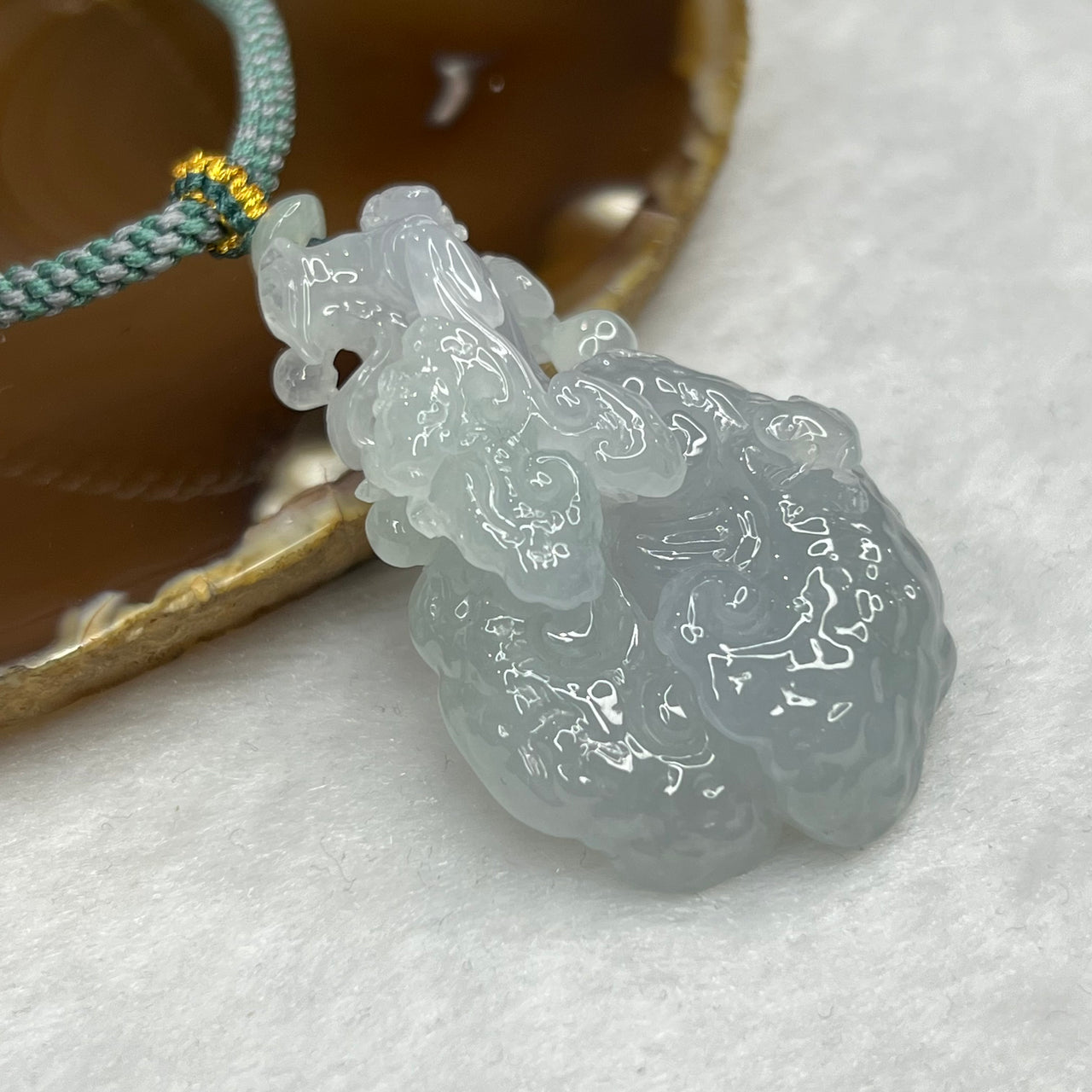 Grand Master CertifiedType A Icy Sky Blue Jade Jadeite Ruyi and Frogs Pendant - 42.40g 51.0 by 33.0 by 15.0 mm - Huangs Jadeite and Jewelry Pte Ltd