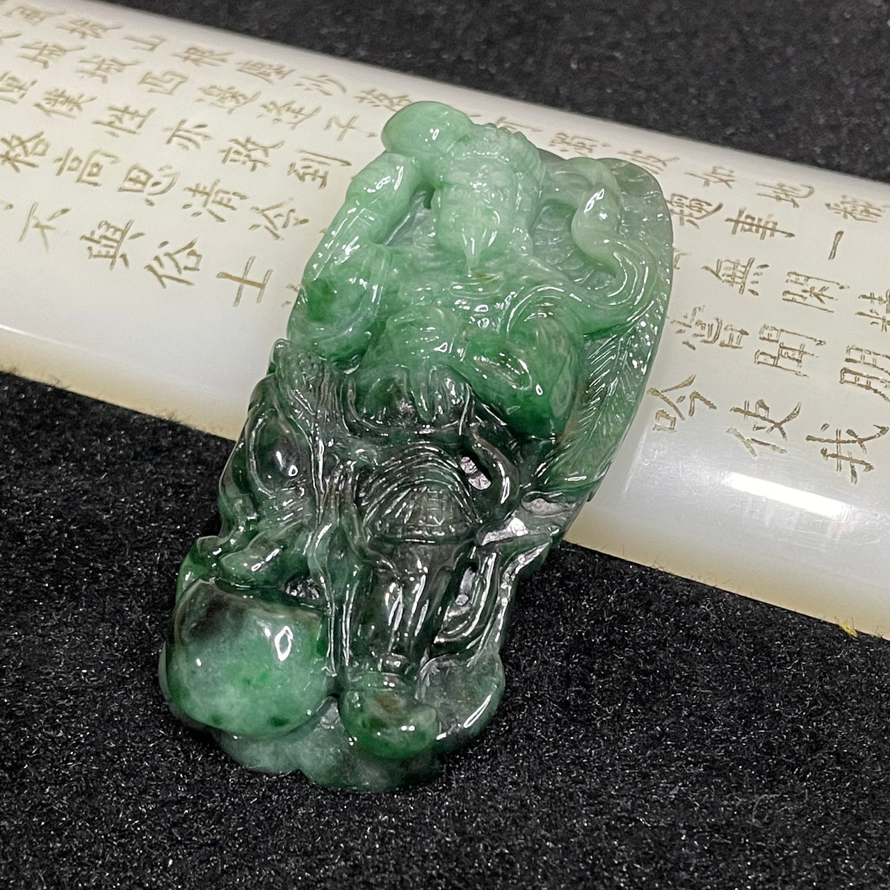 Type A Spicy Green Lei Gong 雷公 Jade Jadeite Pendant - 74.04g 72.6 by 38.1 by 13.9mm - Huangs Jadeite and Jewelry Pte Ltd