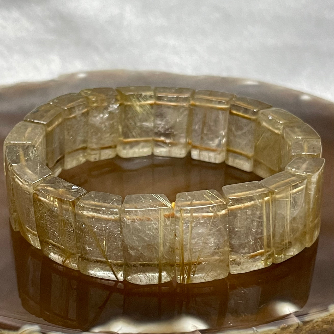 Natural Golden Rutilated Quartz Bracelet 手牌 - 67.15g 18.6 by 8.3mm/piece 20 pieces - Huangs Jadeite and Jewelry Pte Ltd