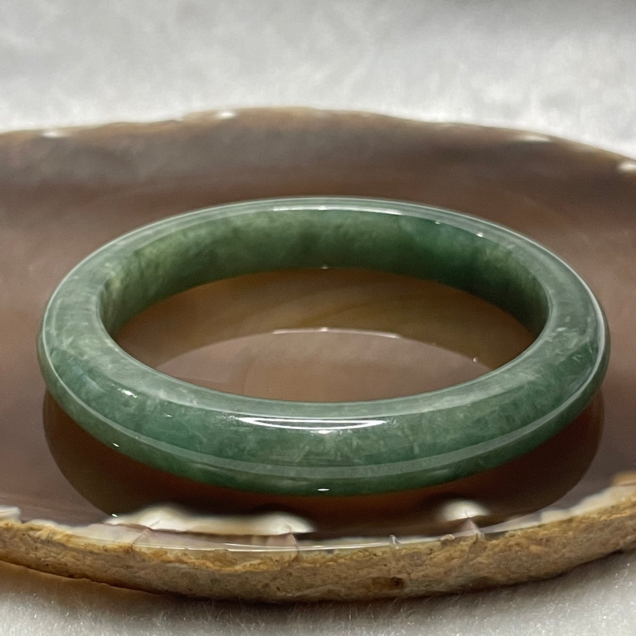 Type A Green Jade Jadeite Bangle - 49.81g Inner Diameter 57.1mm Thickness 10.3 by 8.4mm - Huangs Jadeite and Jewelry Pte Ltd