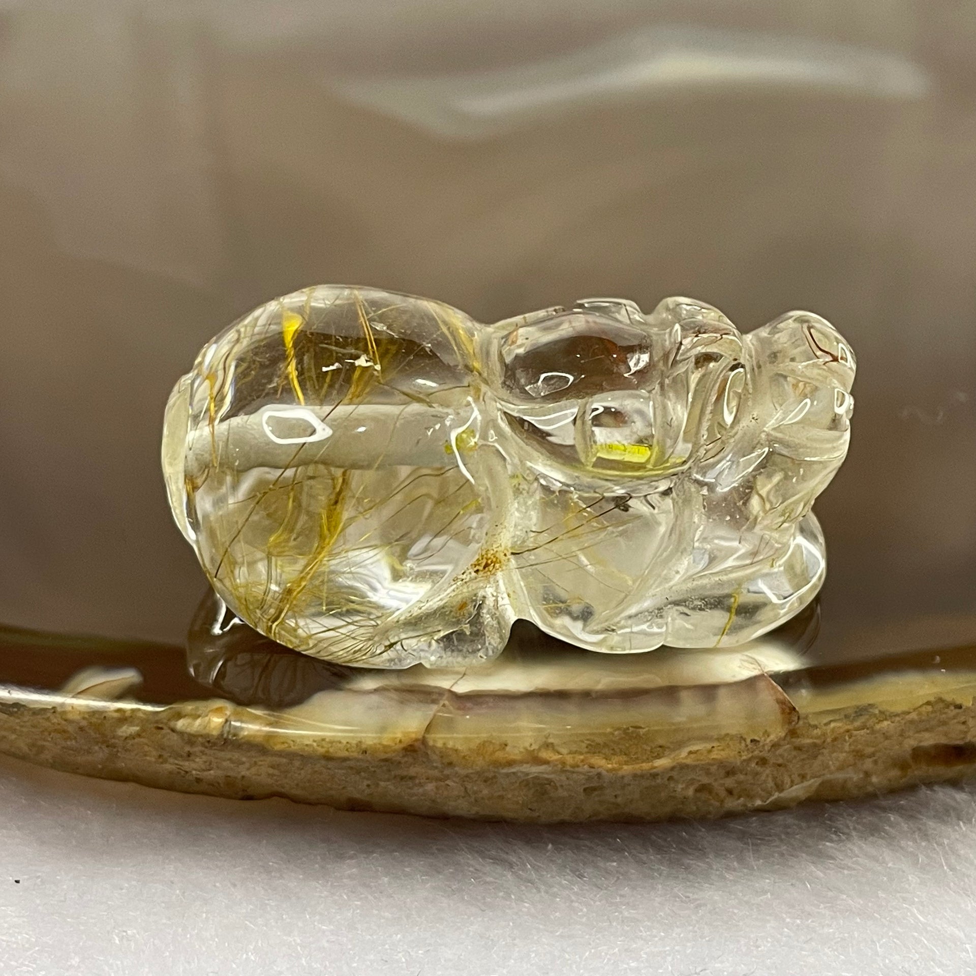 Natural Golden Rutilated Quartz Pixiu Charm for Wealth and Protection 16.80g 34.7 by 20.8 by 14.7mm - Huangs Jadeite and Jewelry Pte Ltd