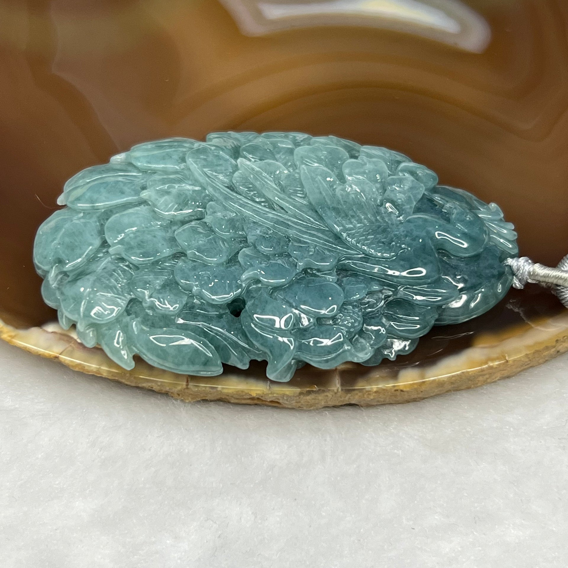 Type A RARE INTENSE Blue Jade Jadeite Phoenix Pendant 51.58g 66.4 by 45.7 by 9.9 mm Inner Diameter 53.4mm - Huangs Jadeite and Jewelry Pte Ltd