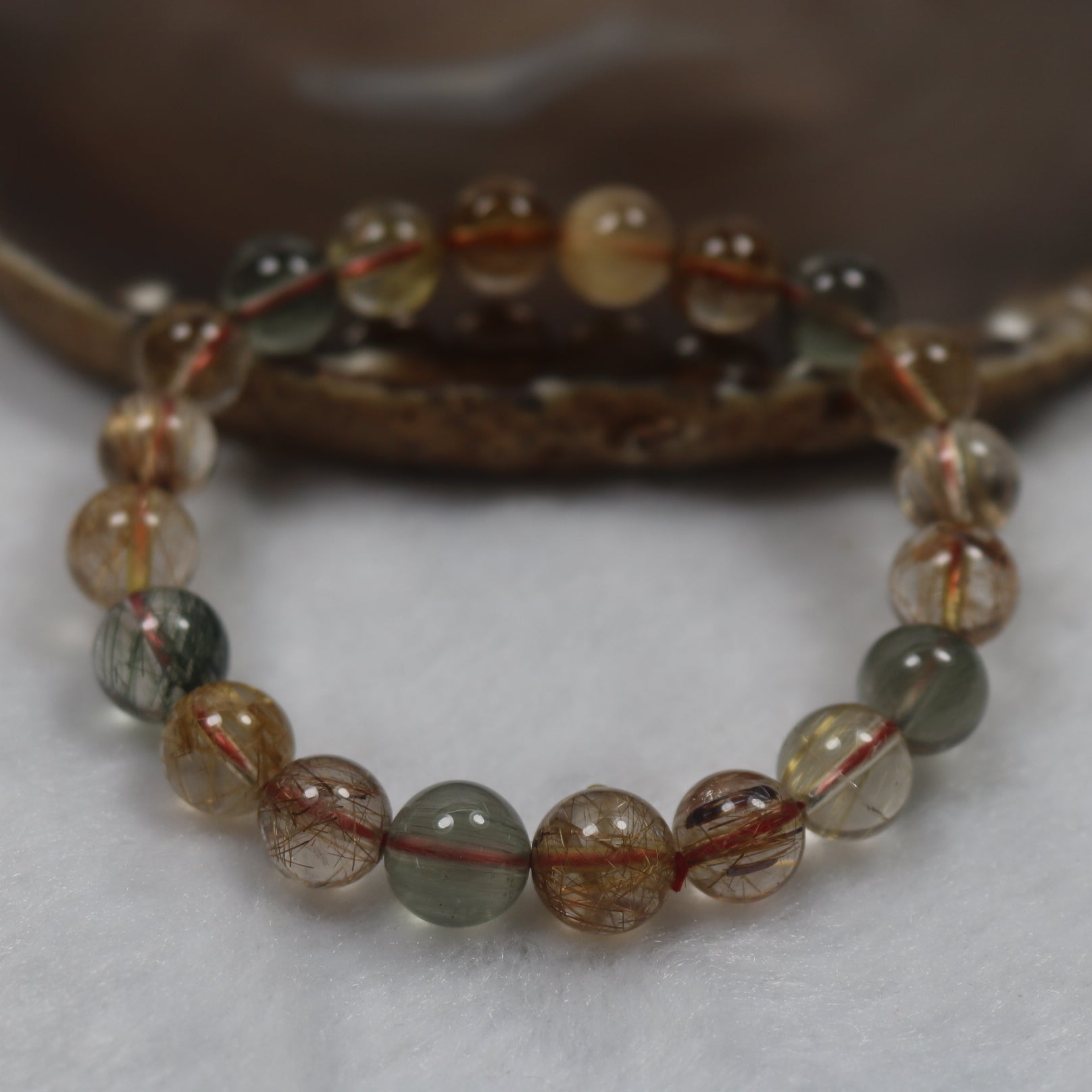 Natural Mixed Rutilated Quartz 彩发晶 Beads Bracelet - 28.46g 10.1mm/bead 20 beads - Huangs Jadeite and Jewelry Pte Ltd