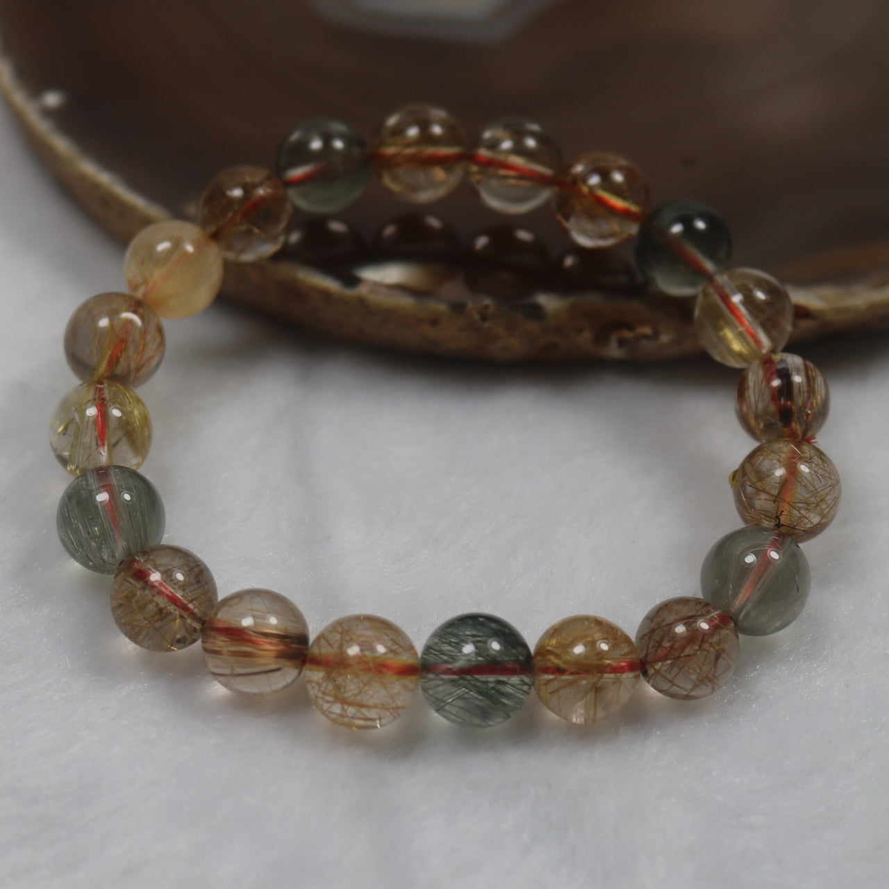 Natural Mixed Rutilated Quartz 彩发晶 Beads Bracelet - 28.46g 10.1mm/bead 20 beads - Huangs Jadeite and Jewelry Pte Ltd